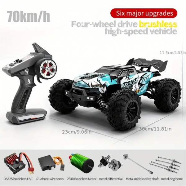 New Q117 2.4GHz Remote Control Car 70km/h Professional Level 2840 Brushless Motor (4000KV Value) 1:16 Four-wheel Drive Alloy High-speed Climbing Off-road Racing Bigfoot Car