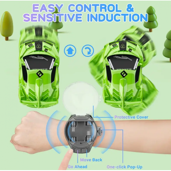 New Mini Remote Control Car Watch Toys, 2.4 GHz Cartoon RC Watch Racing Car, USB Charging Remote Control Car, Watch Car Hand Controlled Watch RC Car For Boys Girls Birthday Gift, Green